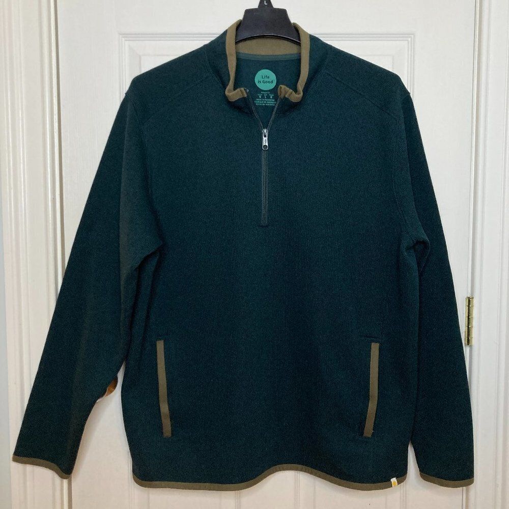 Life is Good 1/4 Zip Fleece Sweater Jacket Forest Green Relaxed Fit Size Large